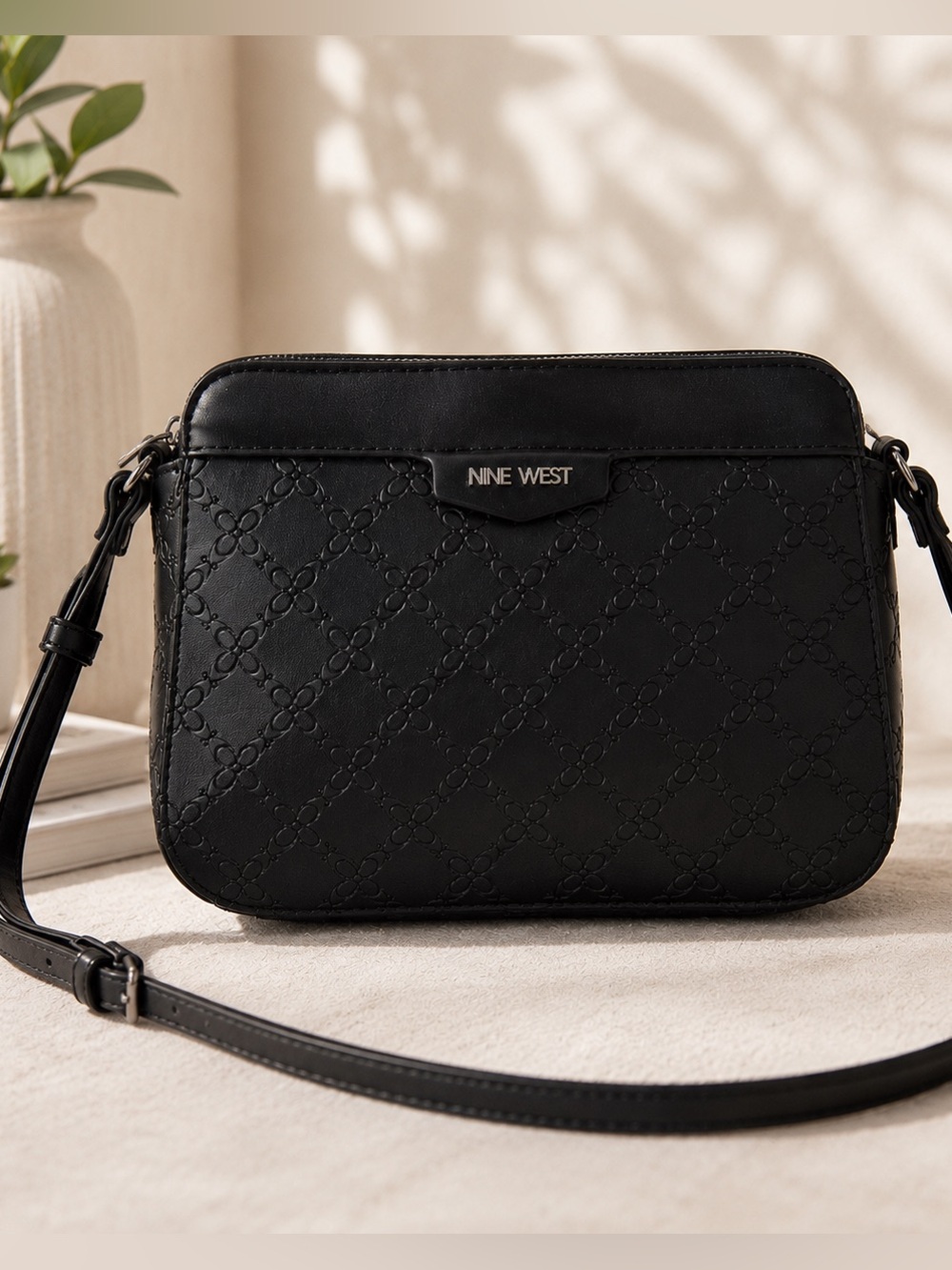Nine West Black Wristlet Clutch with Silver-Tone Zip